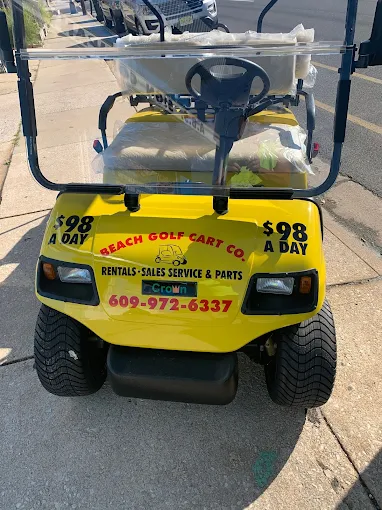 Yellow golf cart, front view