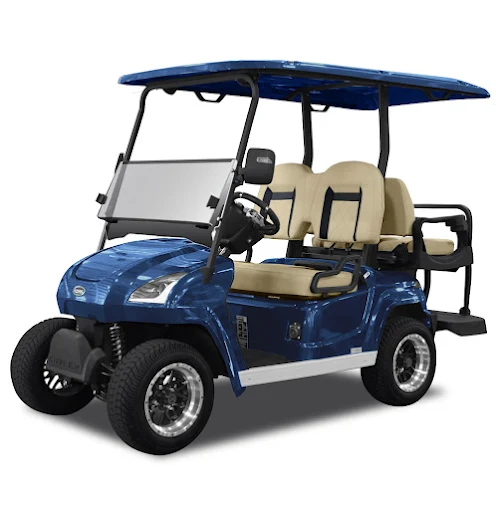 Blue golf cart, second angle